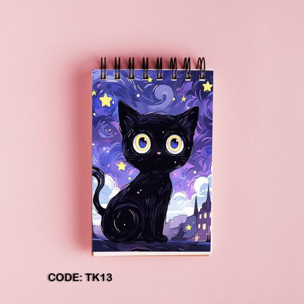 Black cat printed top open note book #TK13